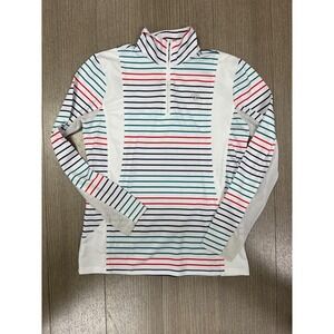 Ariat Womens AriatTEK Heat Series Quarter Zip Striped Sun Shirt White Red Navy L